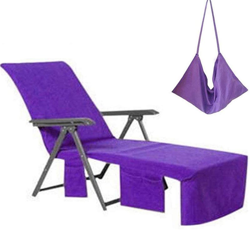 VOCOOL Beach Chair Cover Lounge Chair Cover Microfiber Soft Pool Lounge Chair Cover with Pockets Beach Chair Towel for Summer Holidays Sunbathing Garden Patio Sun Lounger, 85 x 30 inch, Purple - Image 1